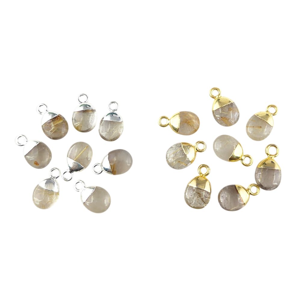 Golden Rutilated Quartz Crystal Pendant 8–10mm Spike Charm with Gold/Silver Electroplated Cap for DIY Jewelry Making