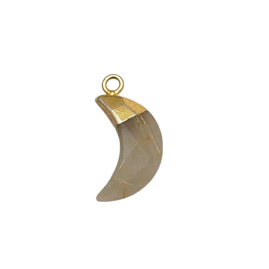 Golden Rutile Crescent Moon Pendant Gold/Silver Capped Gemstone Charm for Jewelry Making