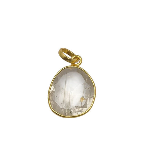Golden Rutile Quartz Pendant 10-15mm Uneven Shape Gold or Silver Plated Handmade Jewelry