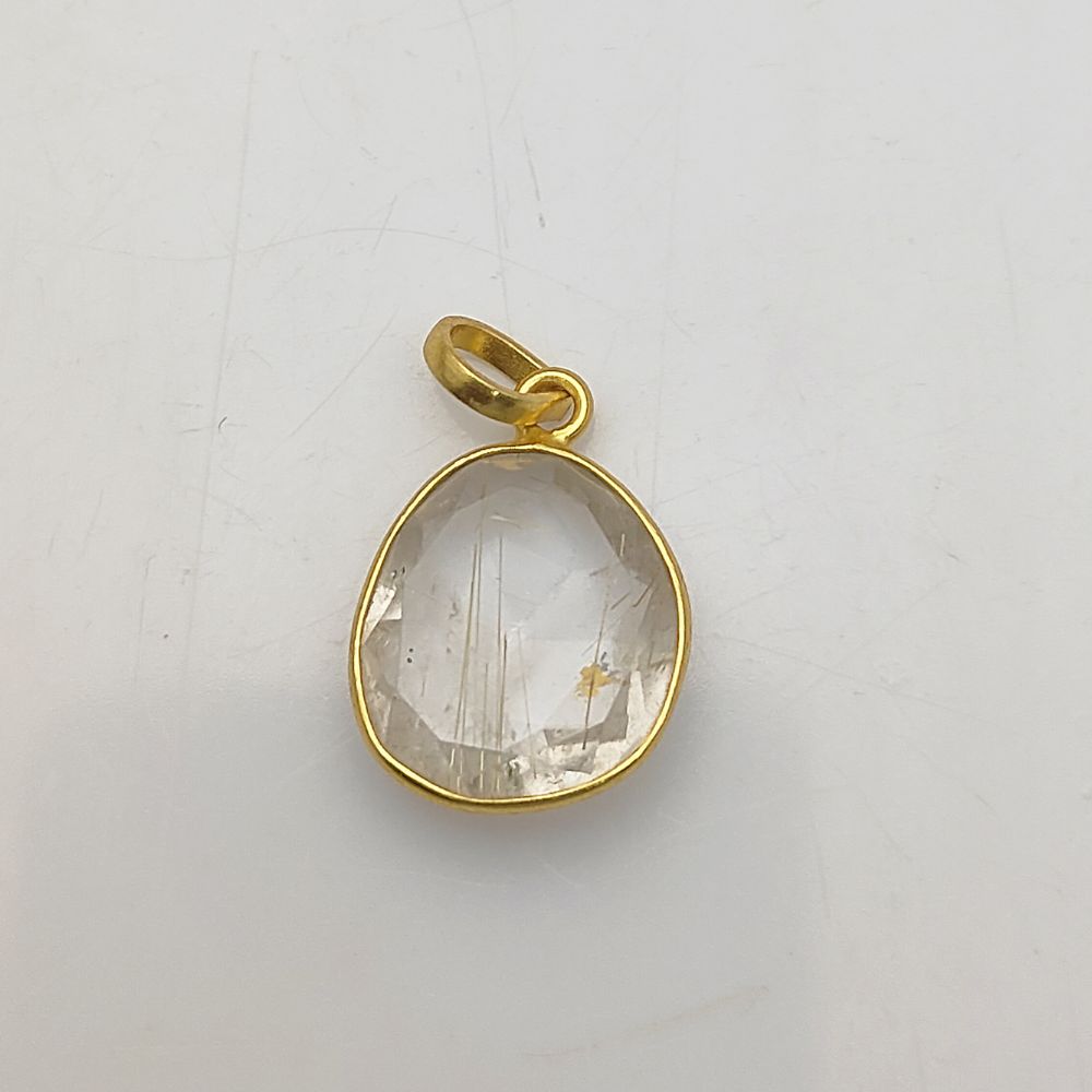 Golden Rutile Quartz Pendant 10-15mm Uneven Shape Gold or Silver Plated Handmade Jewelry
