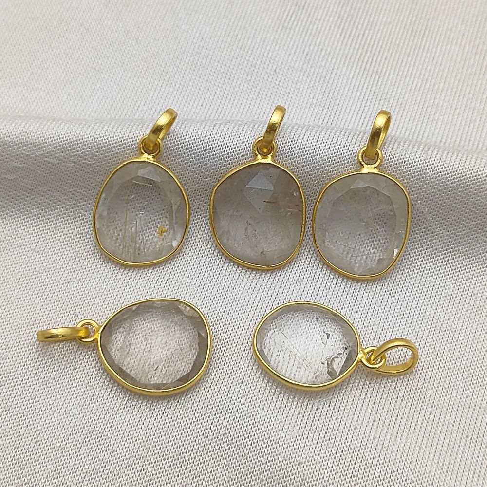 Golden Rutile Quartz Pendant 10-15mm Uneven Shape Gold or Silver Plated Handmade Jewelry