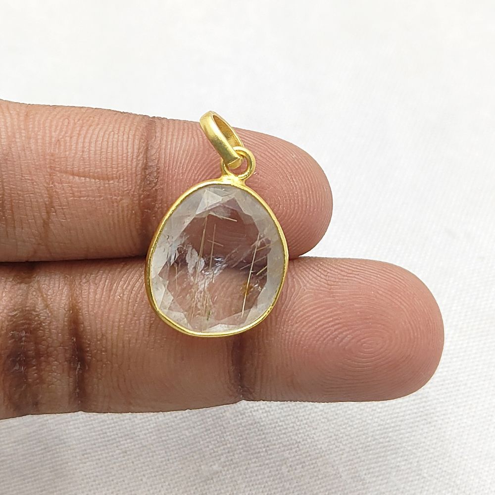 Golden Rutile Quartz Pendant 10-15mm Uneven Shape Gold or Silver Plated Handmade Jewelry