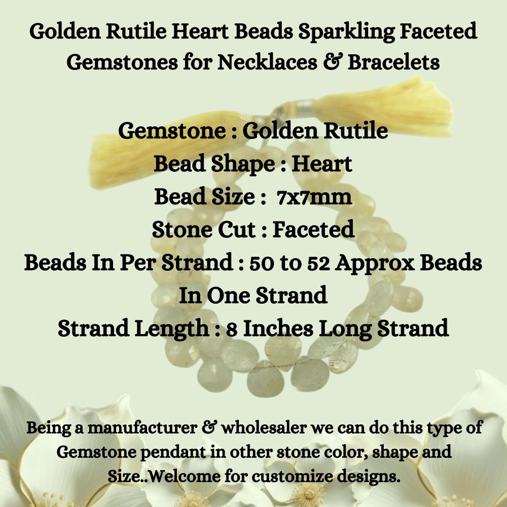 Glamorous Golden Rutile Heart Beads – Perfect for Custom Necklaces & Bracelets