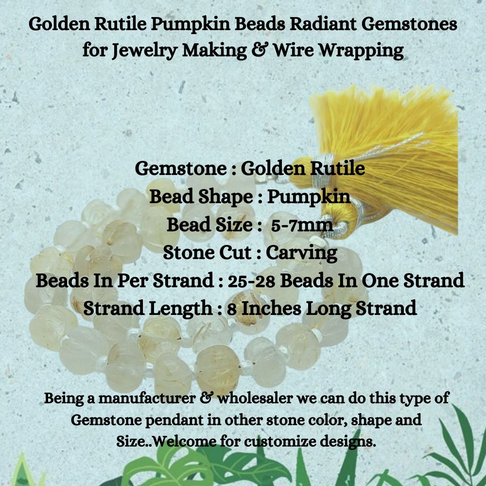 Radiant Golden Rutile Pumpkin Beads – Ideal for Wire Wrapping and Custom Jewelry
