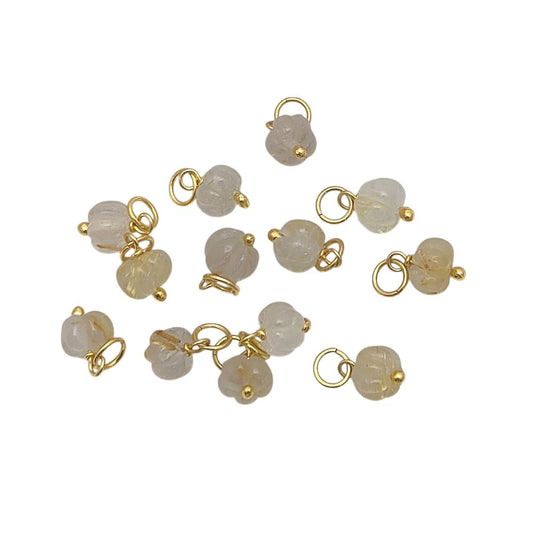 Golden Rutile Quartz Melon Pendant Pumpkin Charm Gemstone Bead for Handmade Jewelry- Selling Per Piece