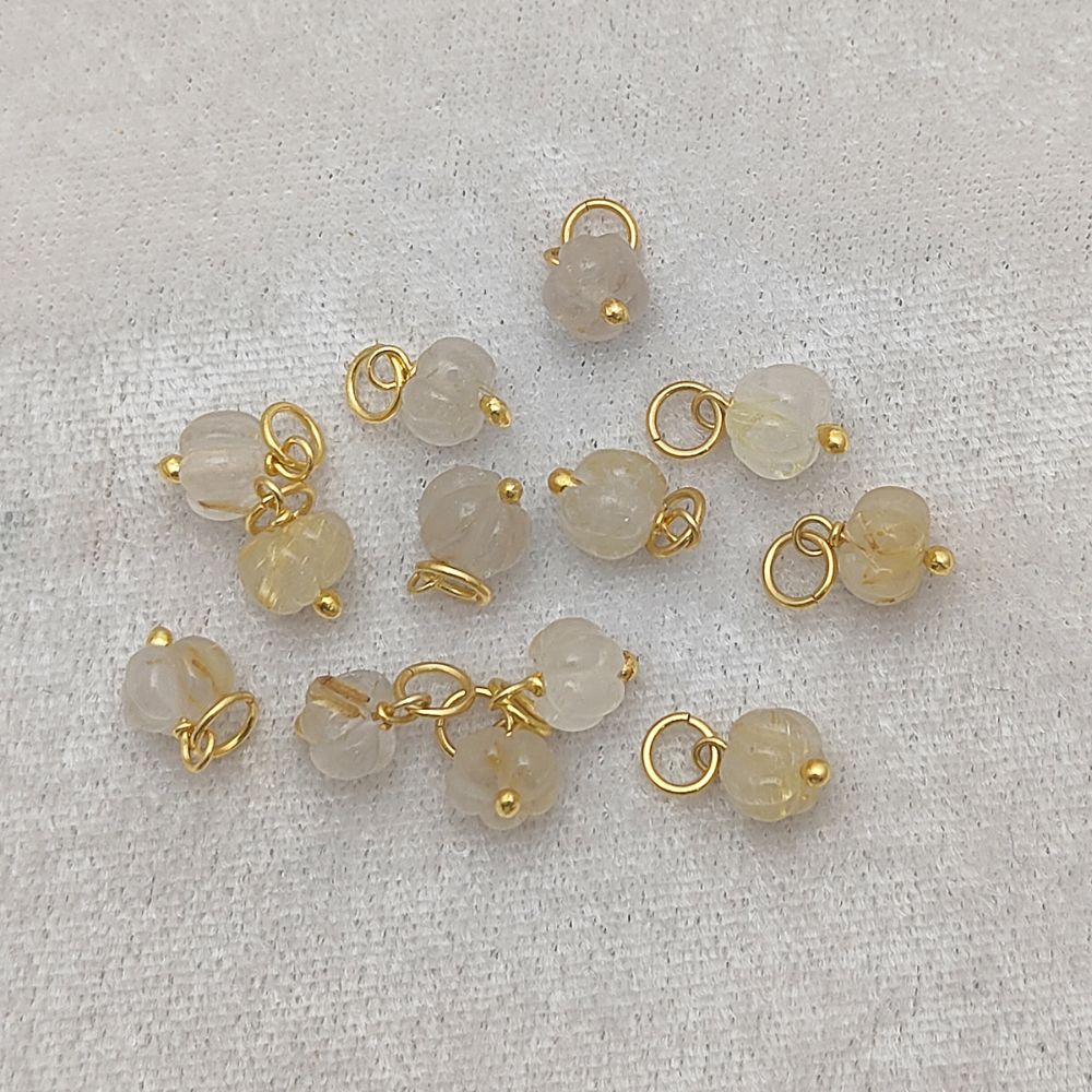 Golden Rutile Quartz Melon Pendant Pumpkin Charm Gemstone Bead for Handmade Jewelry- Selling Per Piece