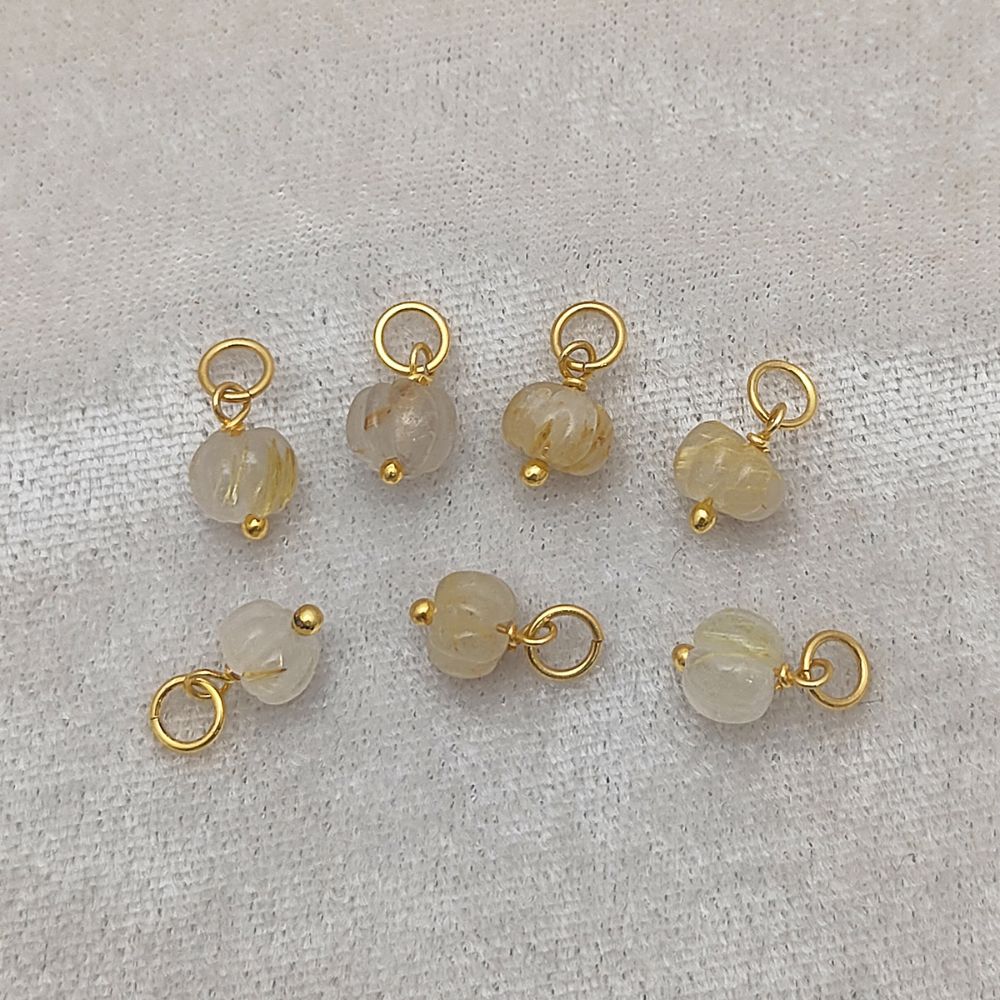 Golden Rutile Quartz Melon Pendant Pumpkin Charm Gemstone Bead for Handmade Jewelry- Selling Per Piece