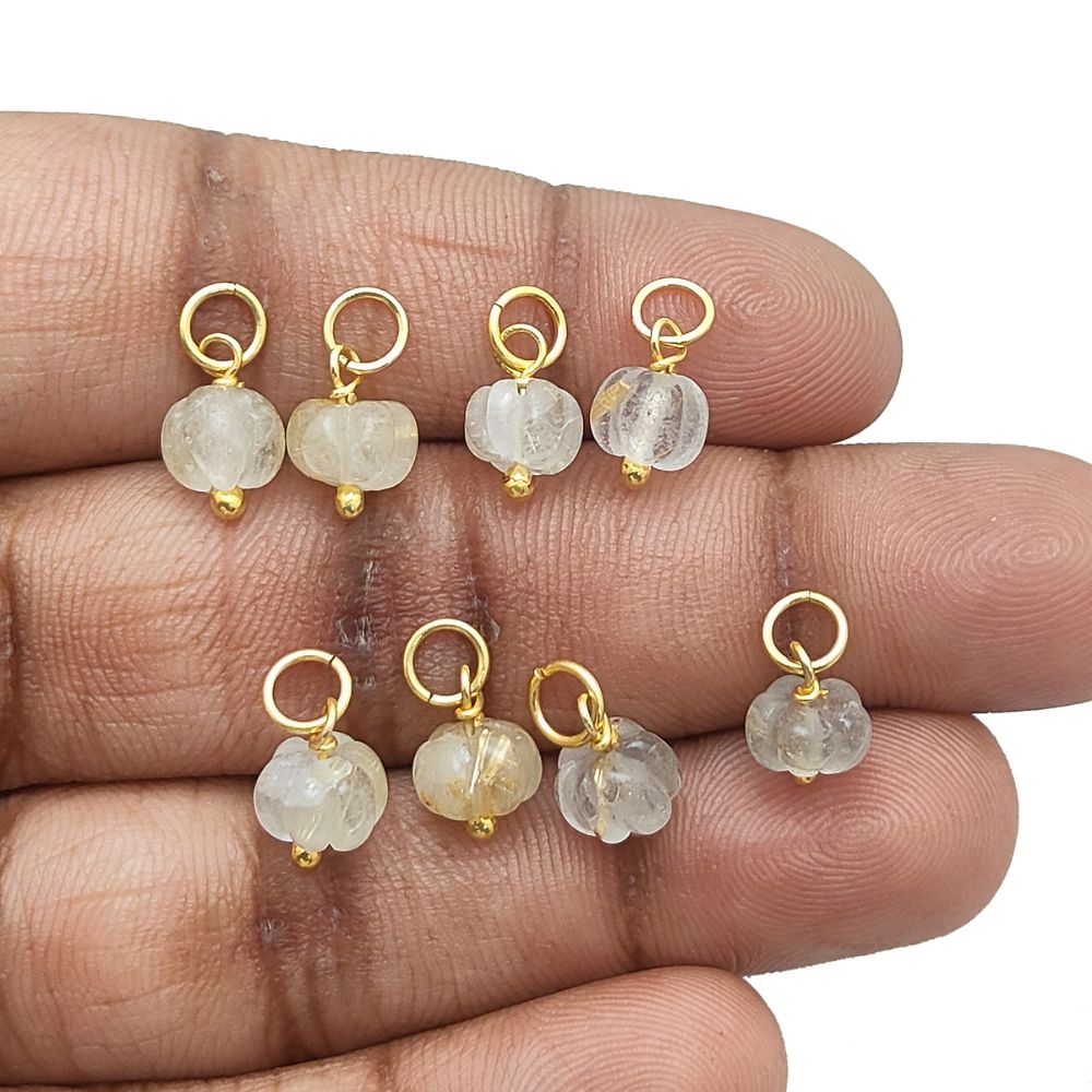 Golden Rutile Quartz Melon Pendant Pumpkin Charm Gemstone Bead for Handmade Jewelry- Selling Per Piece
