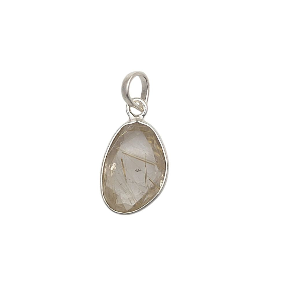 Golden Rutile Quartz Pendant 10-15mm Uneven Shape Gold or Silver Plated Handmade Jewelry
