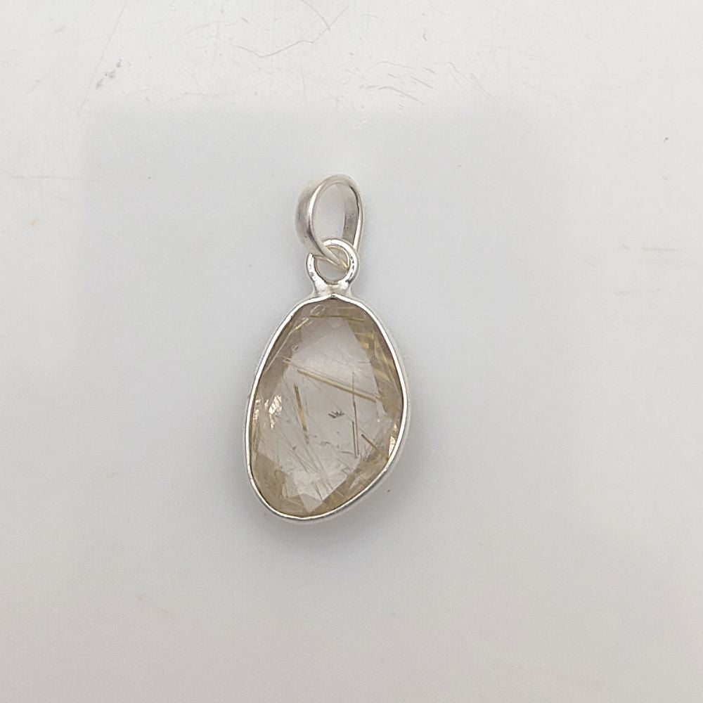 Golden Rutile Quartz Pendant 10-15mm Uneven Shape Gold or Silver Plated Handmade Jewelry