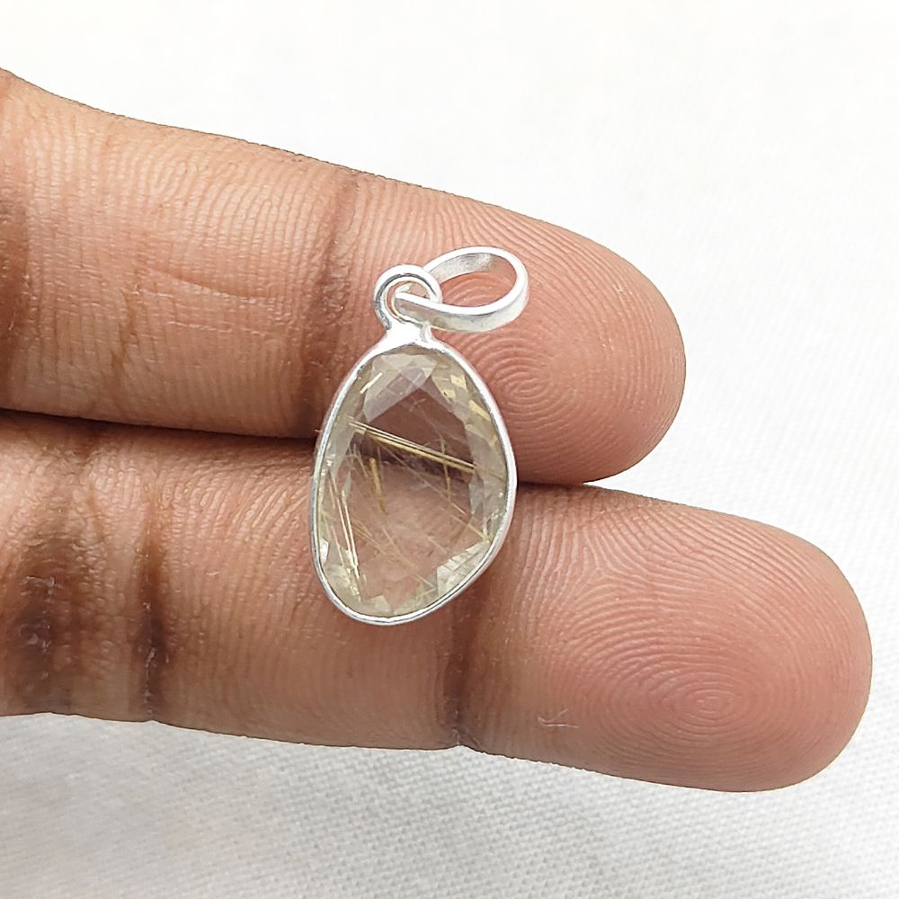 Golden Rutile Quartz Pendant 10-15mm Uneven Shape Gold or Silver Plated Handmade Jewelry