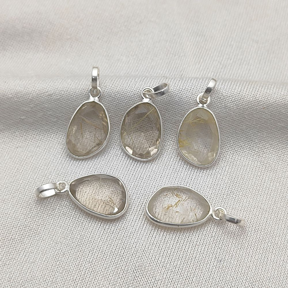 Golden Rutile Quartz Pendant 10-15mm Uneven Shape Gold or Silver Plated Handmade Jewelry