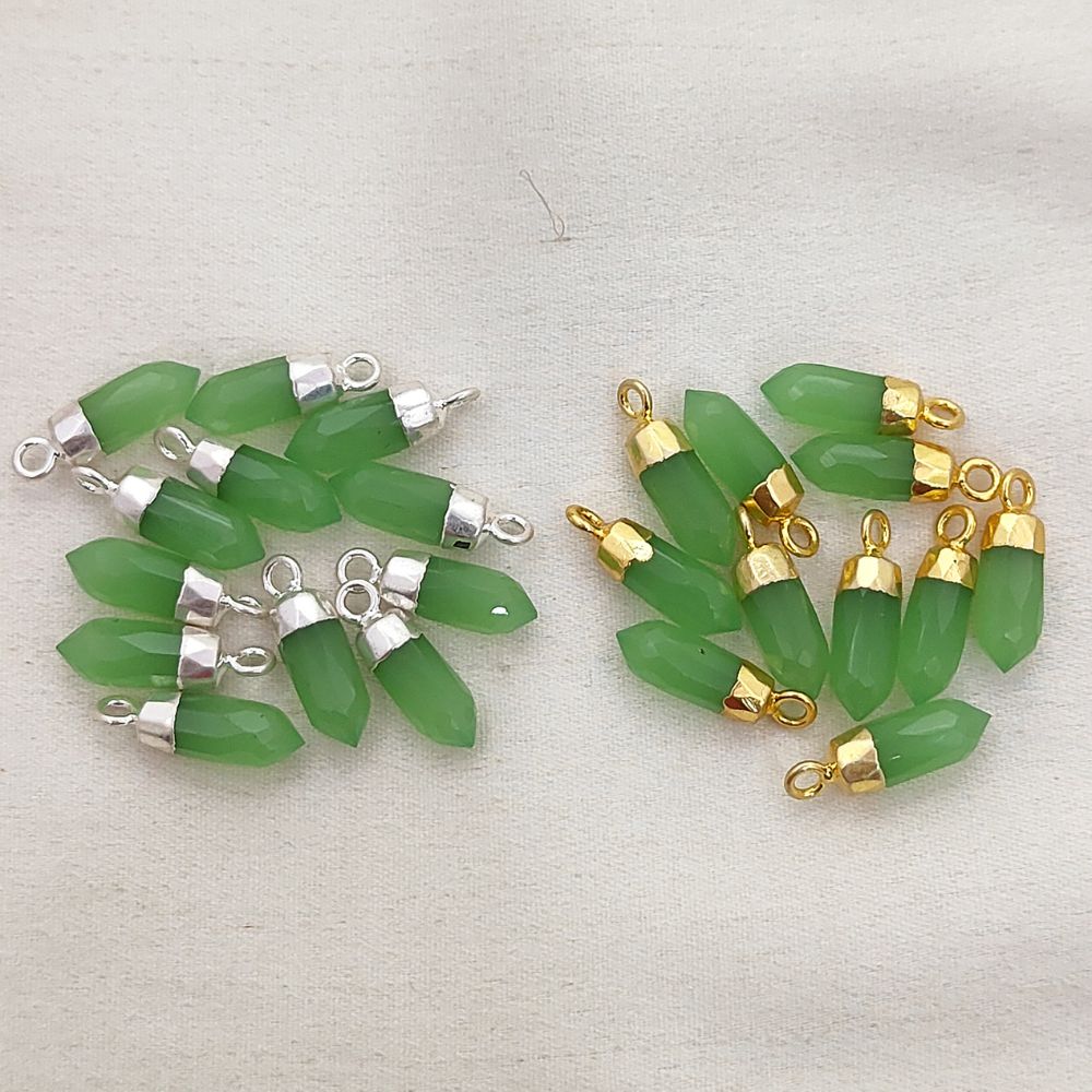 Green Chalcedony Point Pendant with Electroplated Gold or Silver Cap Natural Crystal Spike Charm for Necklace Making Supply