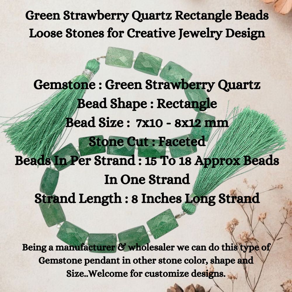 Green Strawberry Quartz Rectangle Beads Loose Stones for Creative Jewelry Design