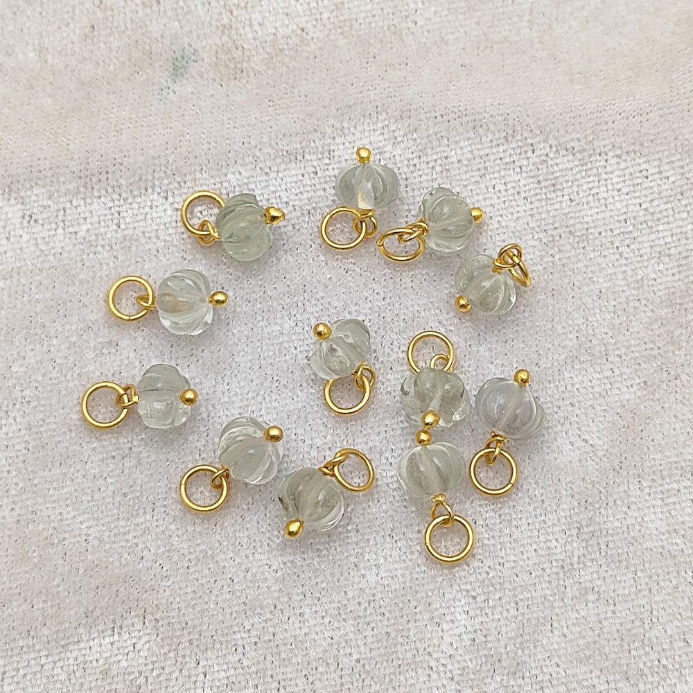 Green Amethyst Pumpkin Bead Pendant Handmade Melon Charm for Jewelry Making Projects- Selling Per Piece