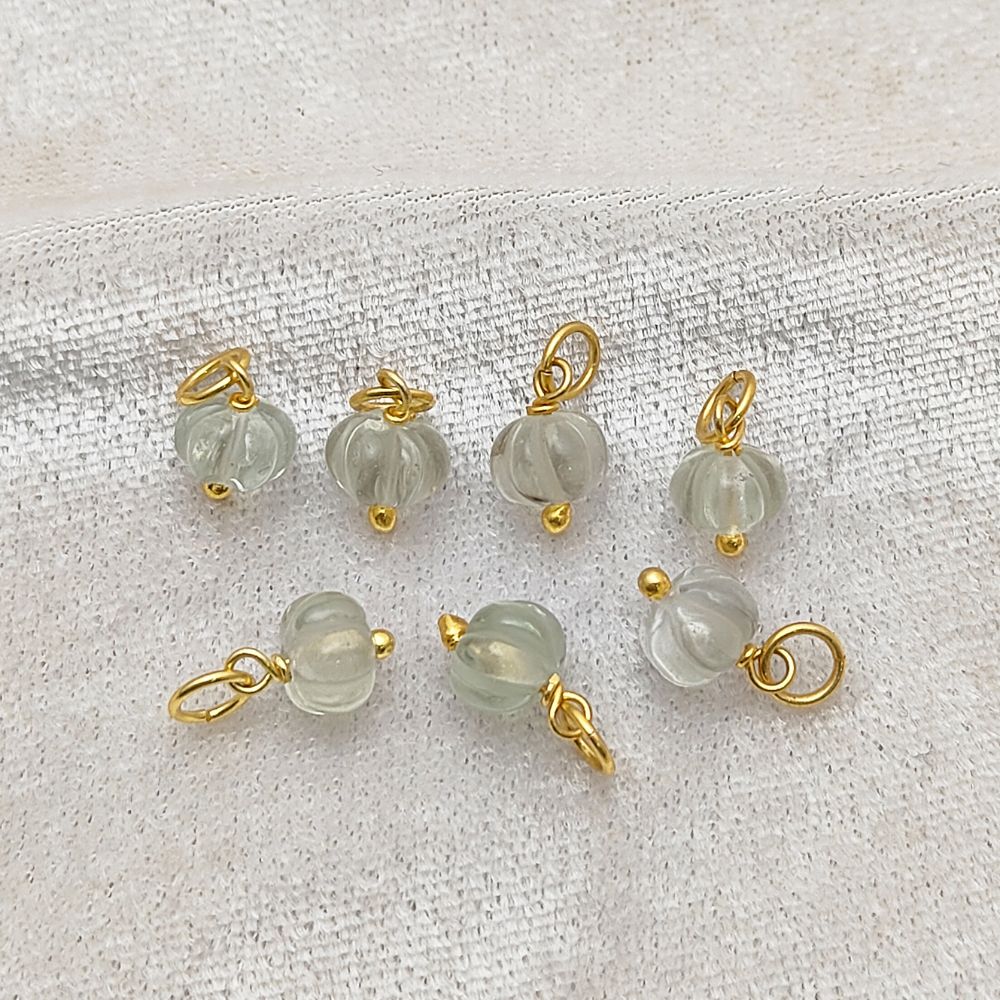 Green Amethyst Pumpkin Bead Pendant Handmade Melon Charm for Jewelry Making Projects- Selling Per Piece