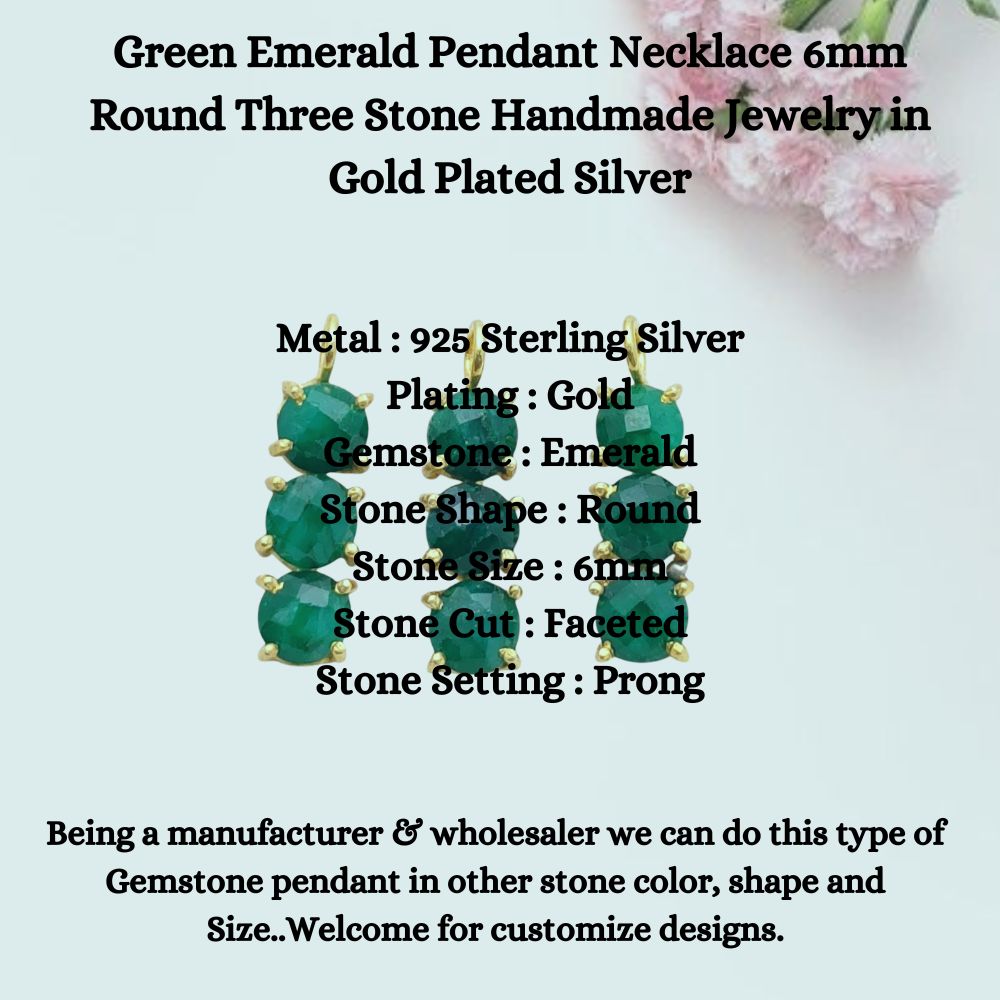 Handmade emerald gemstone necklace with triple stone design