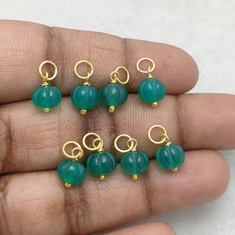 Green Onyx Gemstone Pumpkin Pendant Handcrafted Bead Charm for DIY Jewelry Making- Selling Per Piece