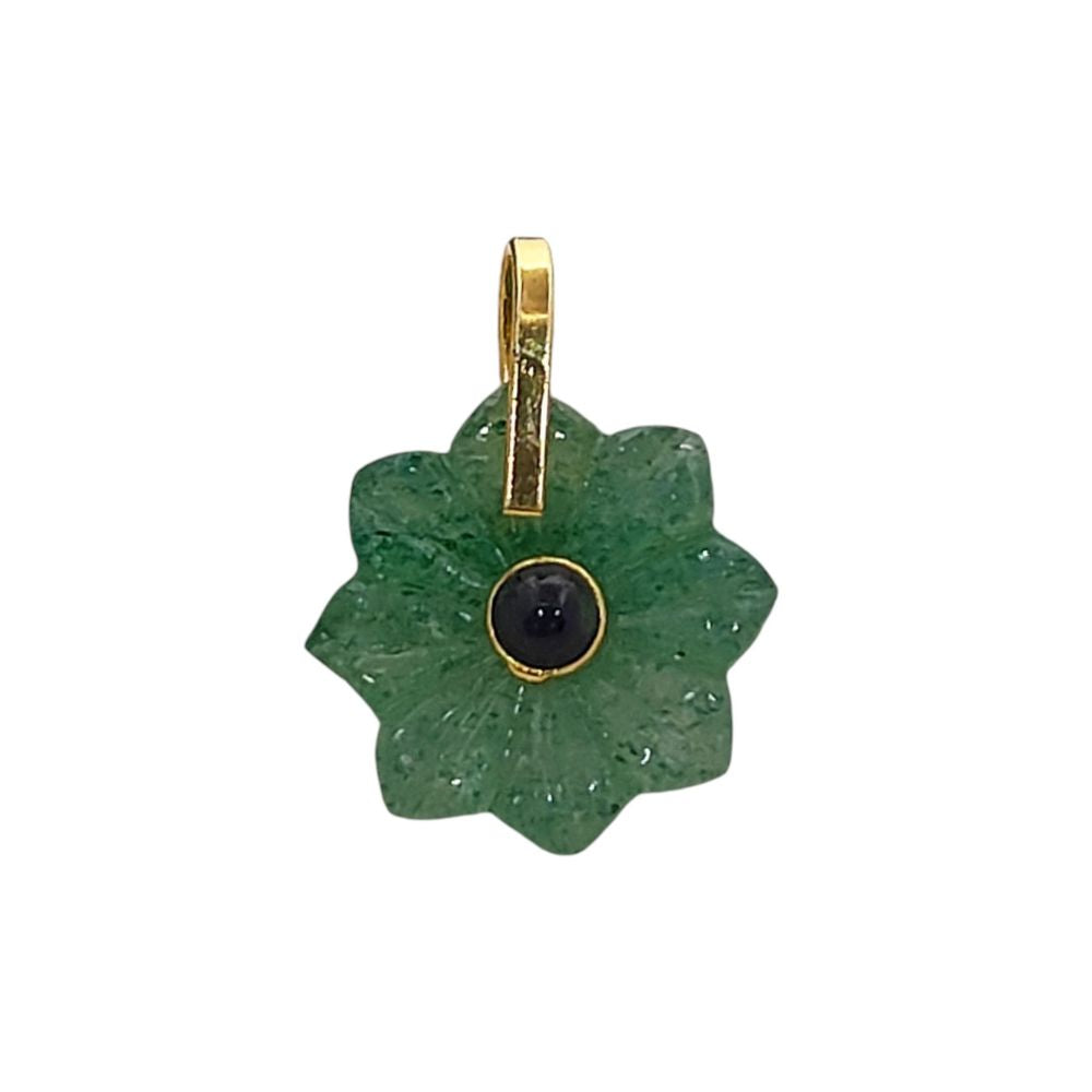 Green Strawberry Quartz Flower Pendant Gold Plated 925 Sterling Silver