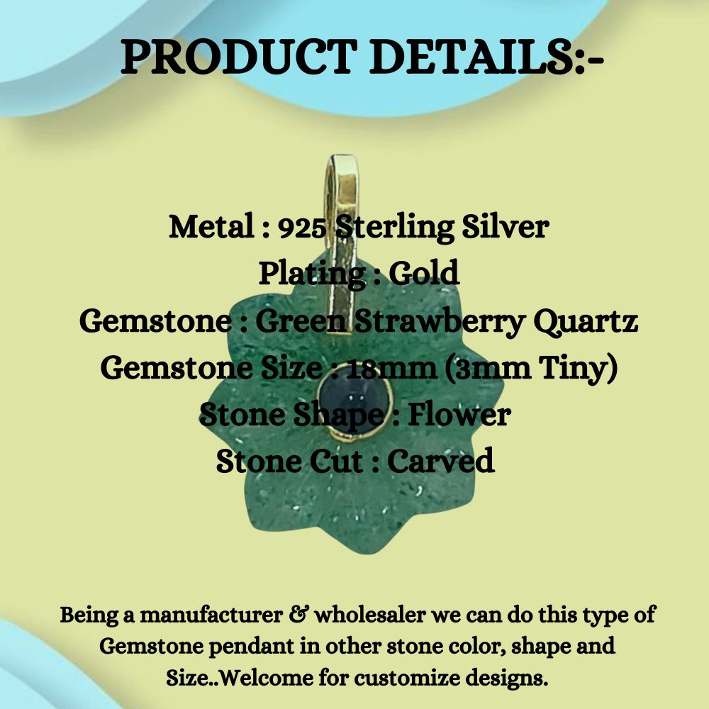 Handmade Green Strawberry Quartz Crystal Necklace Charm