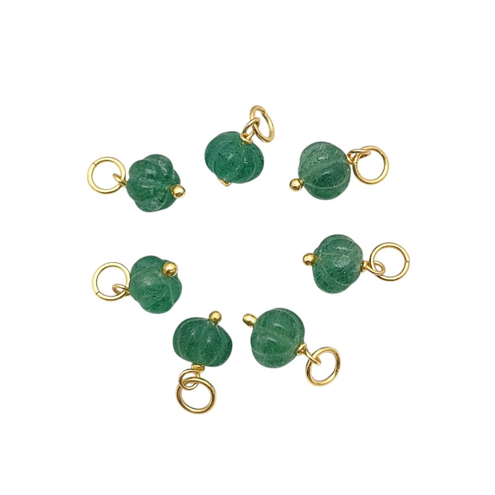 Green Strawberry Quartz Melon Bead Pumpkin Carved Gemstone Pendant for DIY Crafts- Selling Per Piece