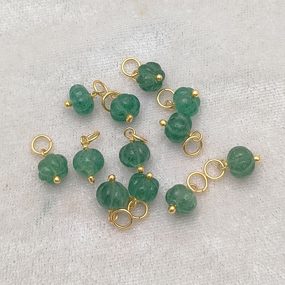 Green Strawberry Quartz Melon Bead Pumpkin Carved Gemstone Pendant for DIY Crafts- Selling Per Piece