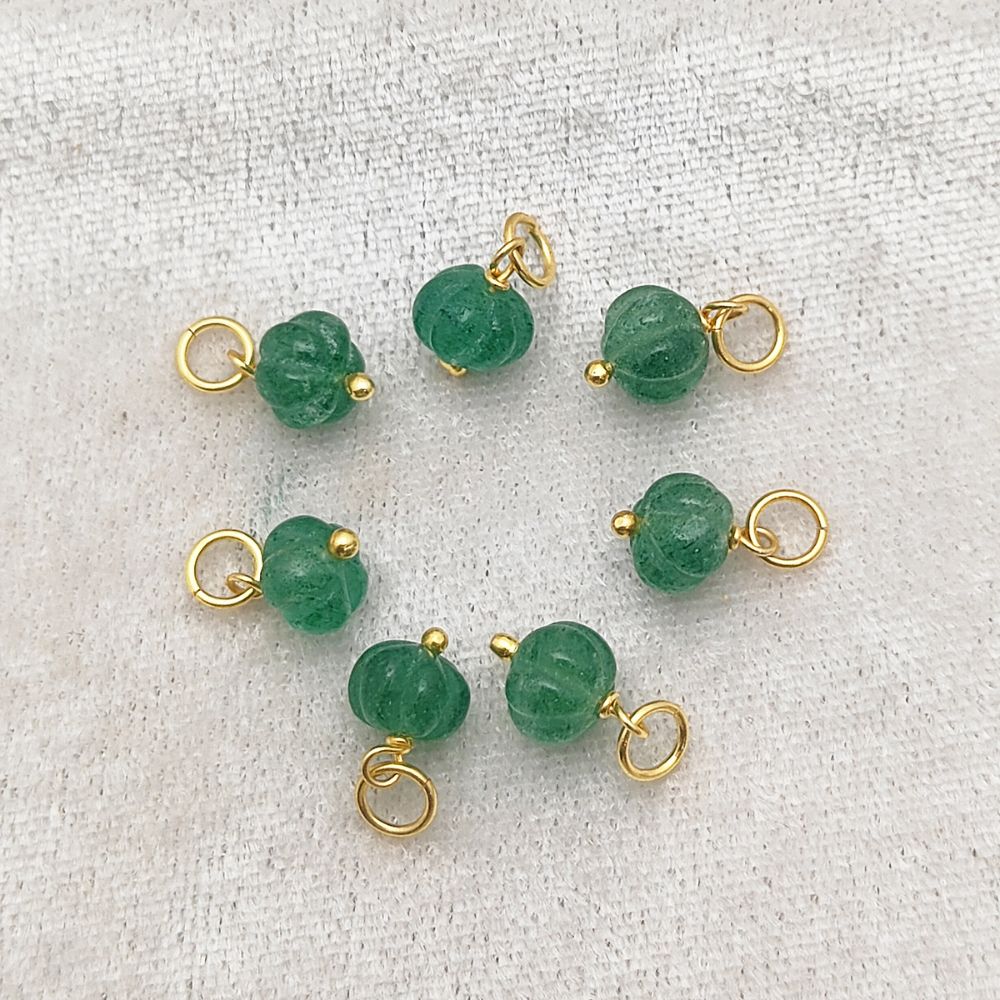 Green Strawberry Quartz Melon Bead Pumpkin Carved Gemstone Pendant for DIY Crafts- Selling Per Piece