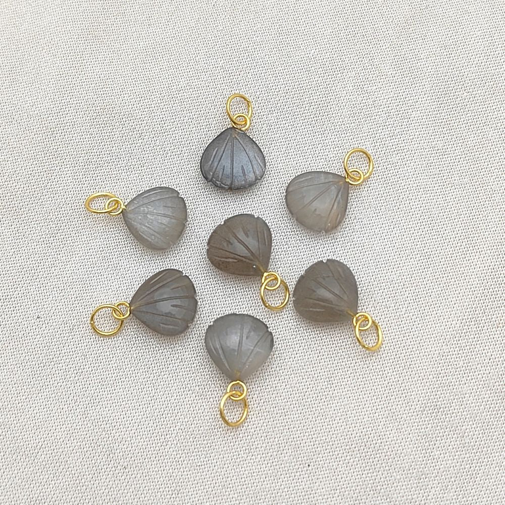 Gold Plated Sterling Silver Grey Moonstone Seashell Pendant Natural Gemstone Jewelry