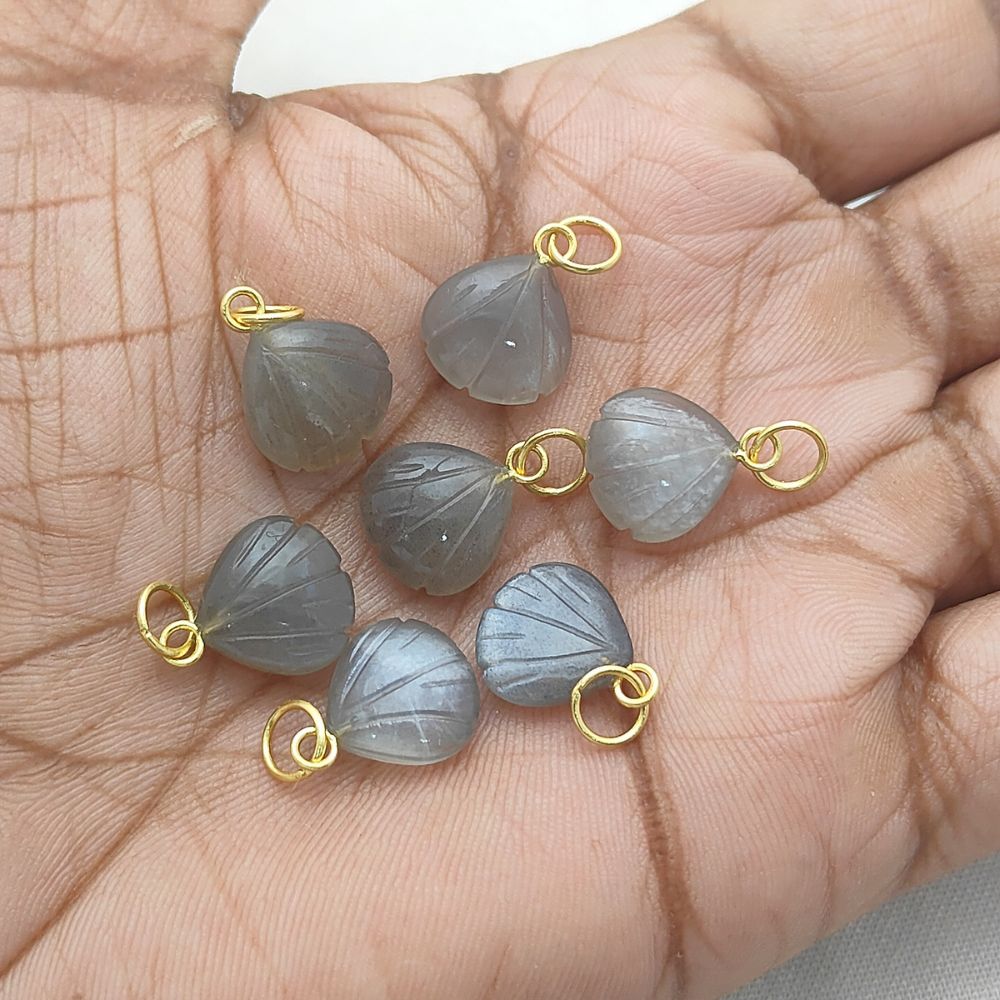 Gold Plated Sterling Silver Grey Moonstone Seashell Pendant Natural Gemstone Jewelry