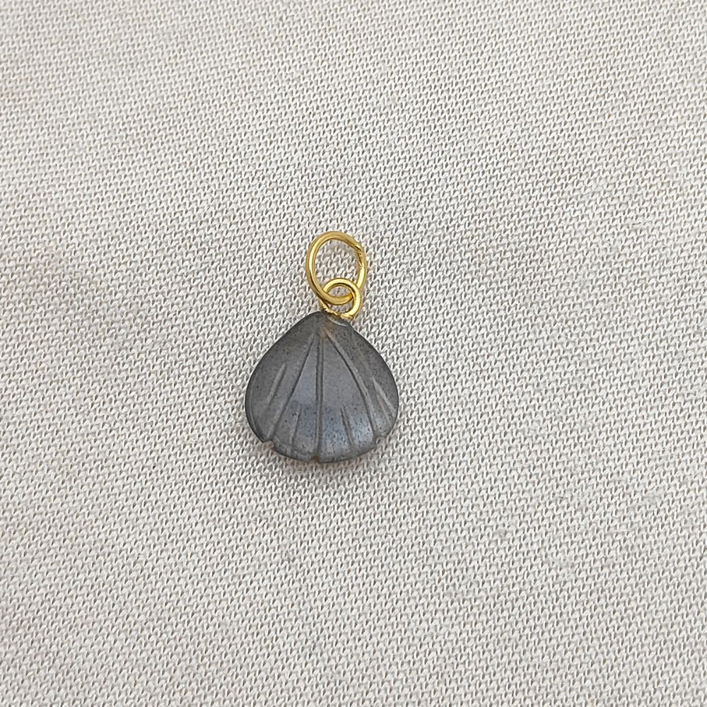 Gold Plated Sterling Silver Grey Moonstone Seashell Pendant Natural Gemstone Jewelry