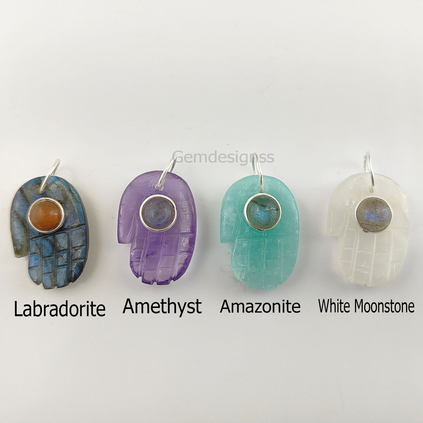 Solid 925 Sterling Silver Hamsa Hand Gemstone  Pendant Spiritual Minimalist Jewelry For Gift - Selling Per Piece