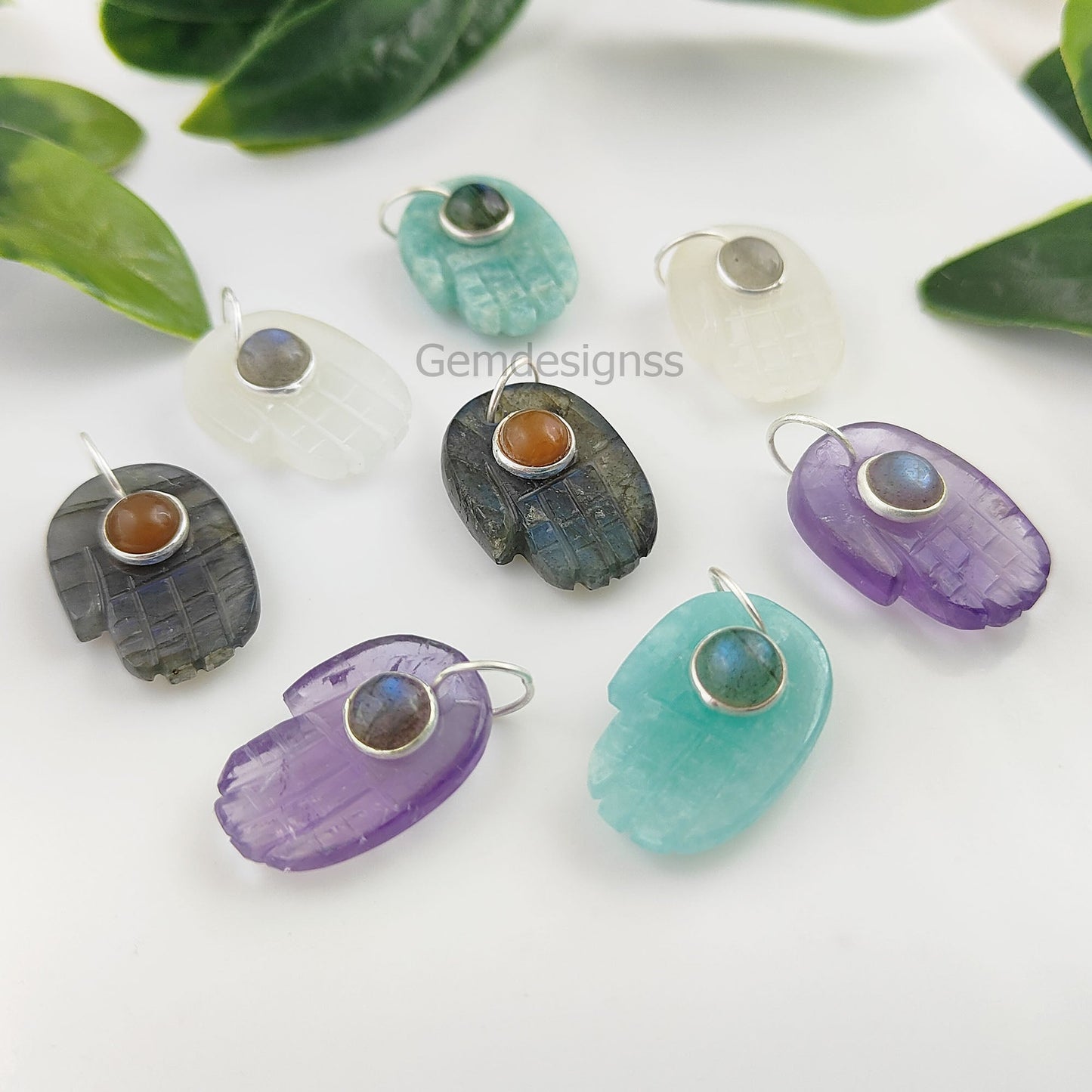 Solid 925 Sterling Silver Hamsa Hand Gemstone  Pendant Spiritual Minimalist Jewelry For Gift - Selling Per Piece