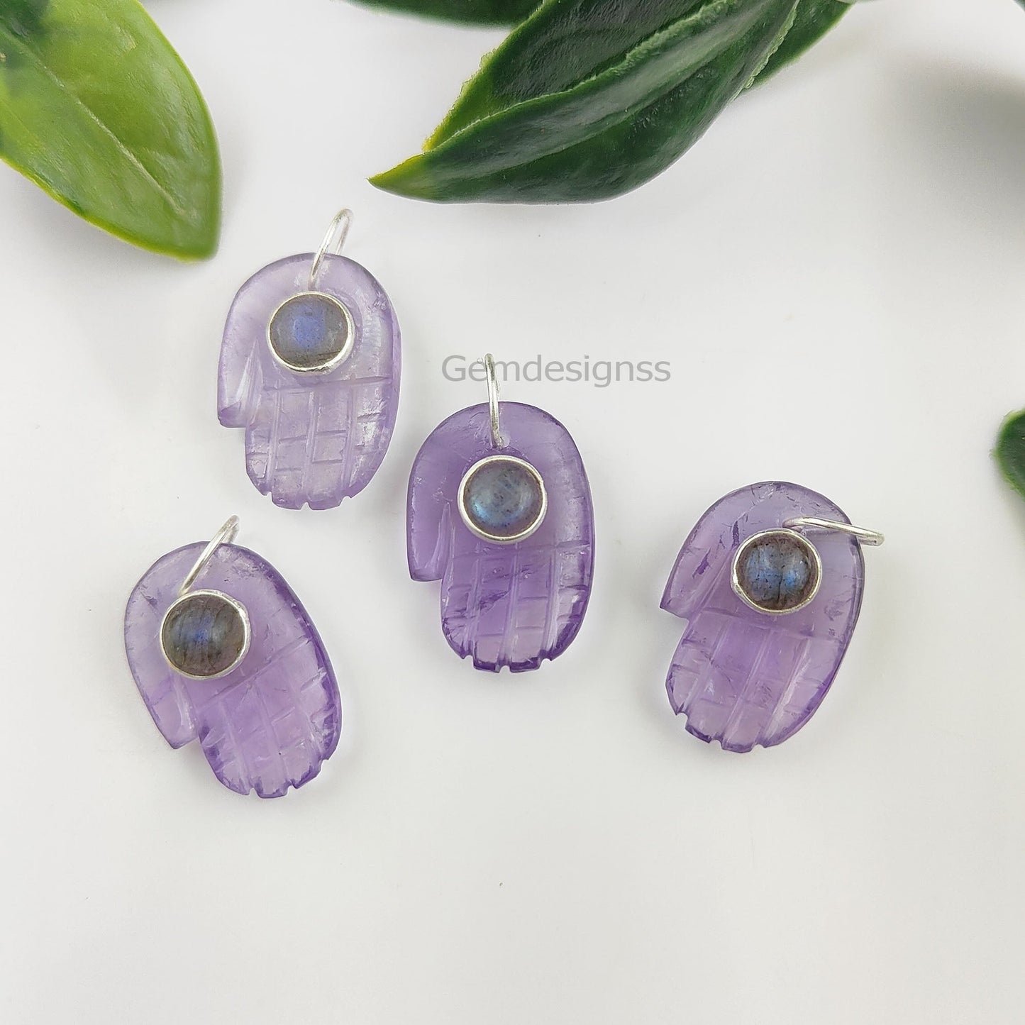 Solid 925 Sterling Silver Hamsa Hand Gemstone  Pendant Spiritual Minimalist Jewelry For Gift - Selling Per Piece