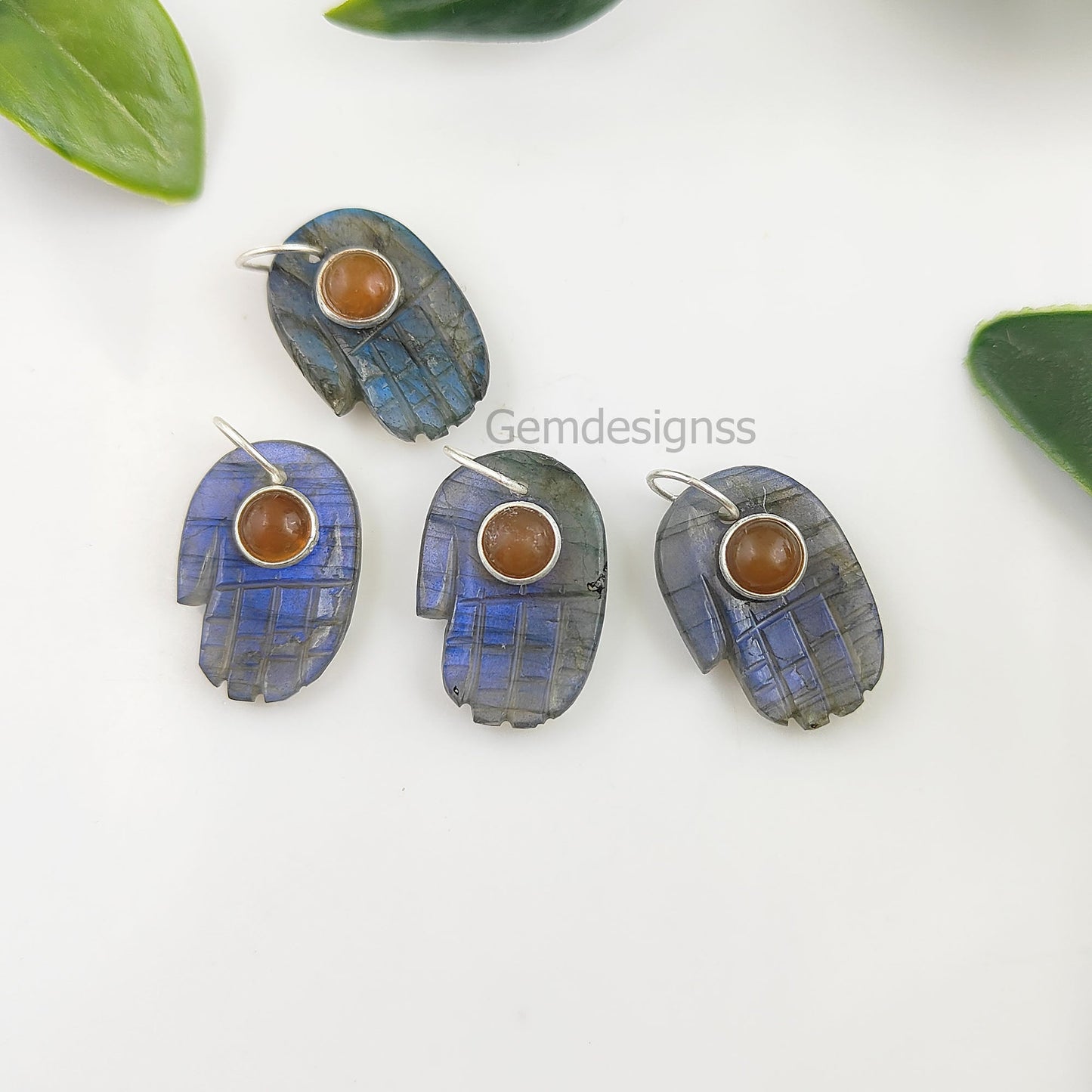 Solid 925 Sterling Silver Hamsa Hand Gemstone  Pendant Spiritual Minimalist Jewelry For Gift - Selling Per Piece