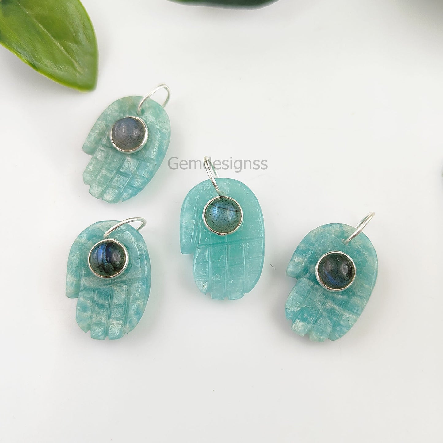 Solid 925 Sterling Silver Hamsa Hand Gemstone  Pendant Spiritual Minimalist Jewelry For Gift - Selling Per Piece