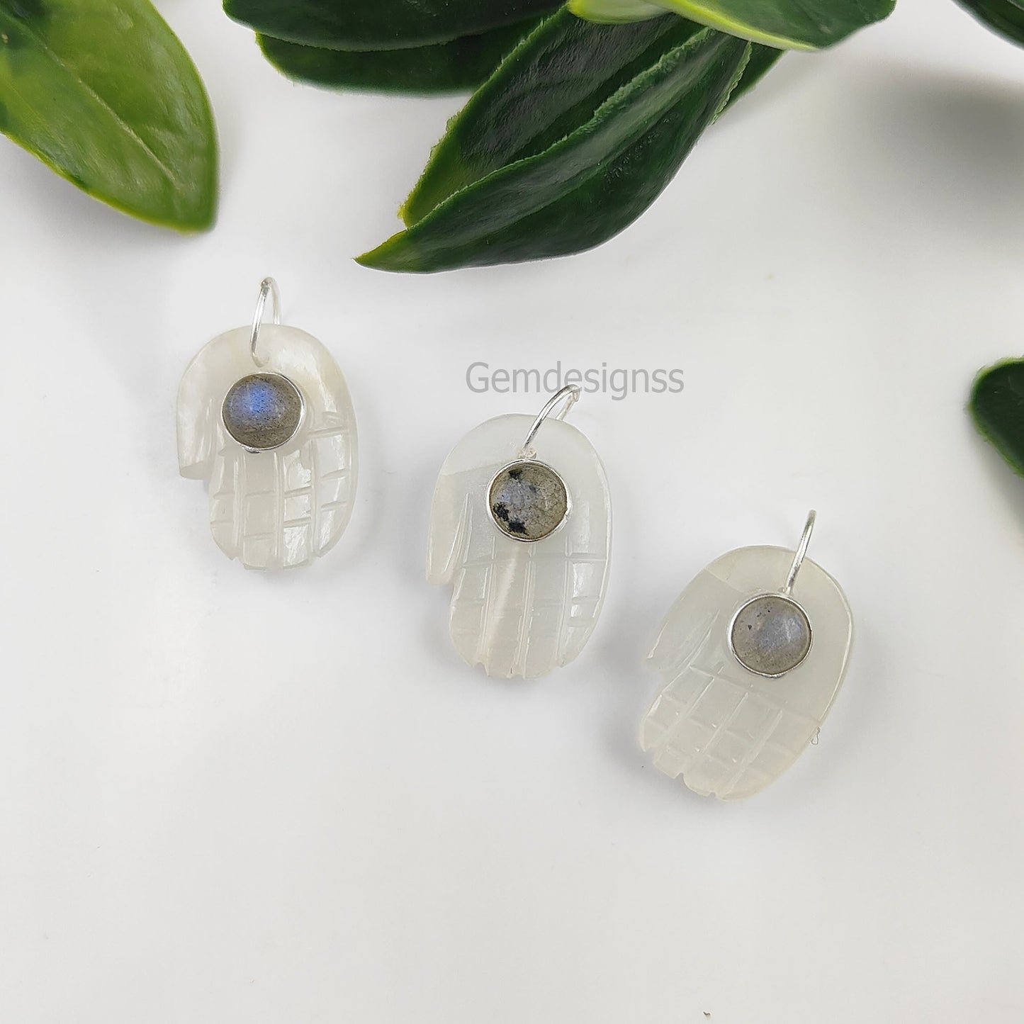 Solid 925 Sterling Silver Hamsa Hand Gemstone  Pendant Spiritual Minimalist Jewelry For Gift - Selling Per Piece