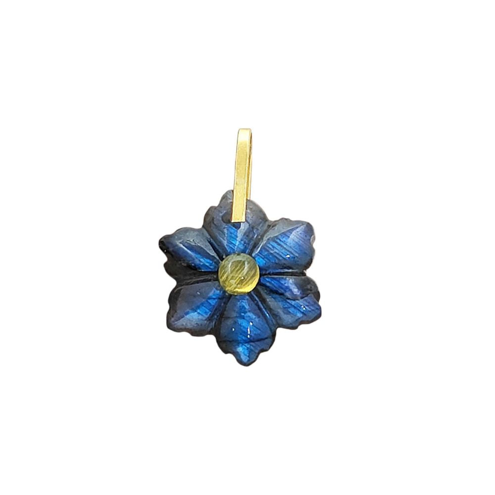 Hand-Carved Blue Labradorite Flower Pendant in 925 Sterling Silver Double Stone Healing Crystal Charm for Jewelry Making- Selling Per Piece
