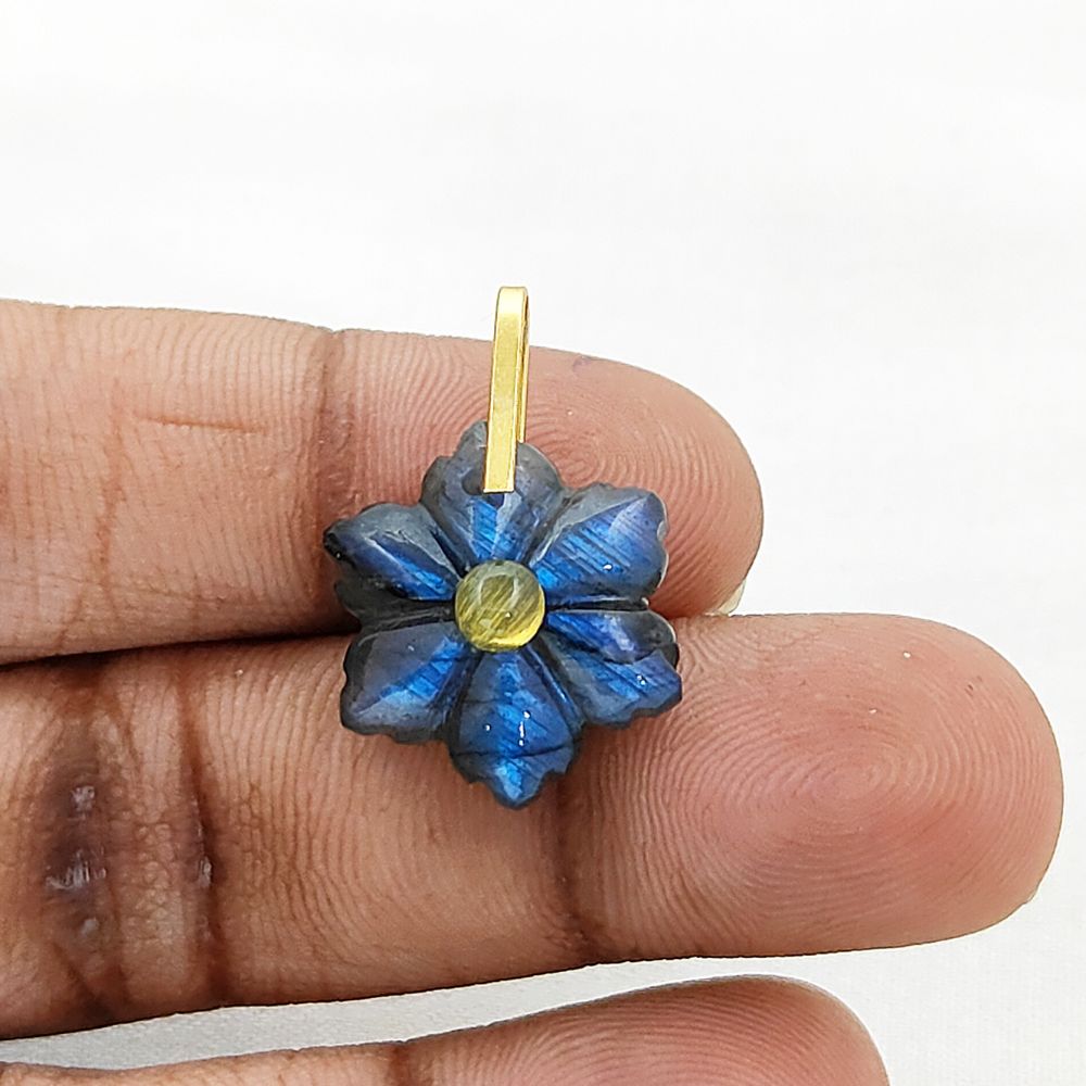 Hand-Carved Blue Labradorite Flower Pendant in 925 Sterling Silver Double Stone Healing Crystal Charm for Jewelry Making- Selling Per Piece
