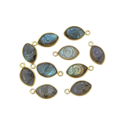 Hand-Carved Labradorite Evil Eye Pendant for Necklace in Gold Plated Sterling Silver Spiritual Gemstone Jewelry- Selling Per Piece