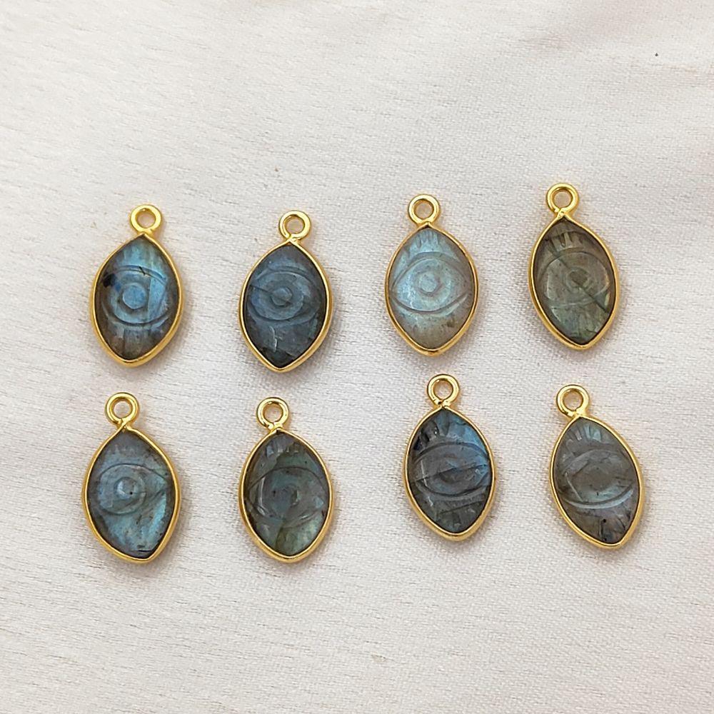 Hand-Carved Labradorite Evil Eye Pendant for Necklace in Gold Plated Sterling Silver Spiritual Gemstone Jewelry- Selling Per Piece