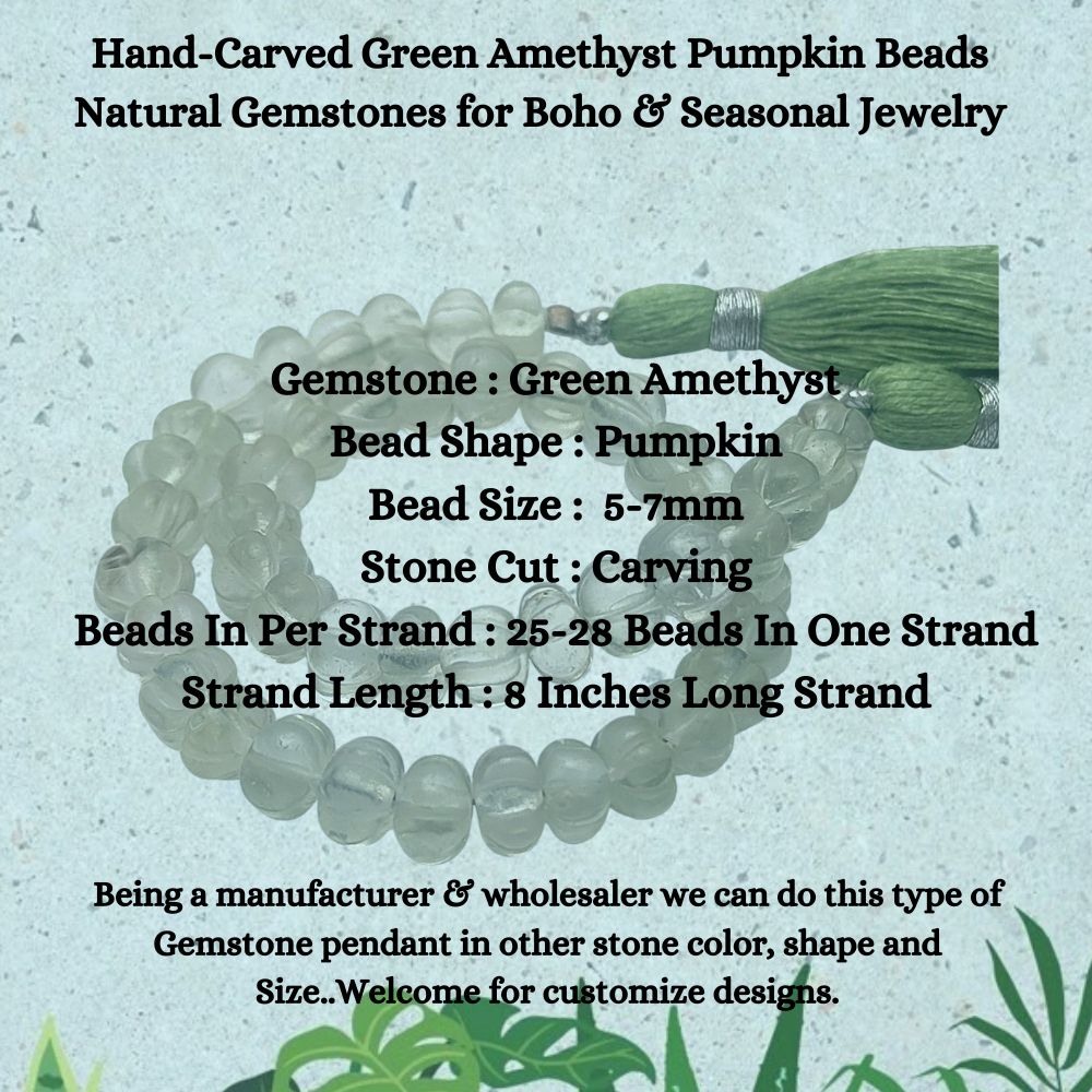 Natural Green Amethyst Pumpkin Beads – Hand-Carved Gemstones for Boho & Seasonal Designs