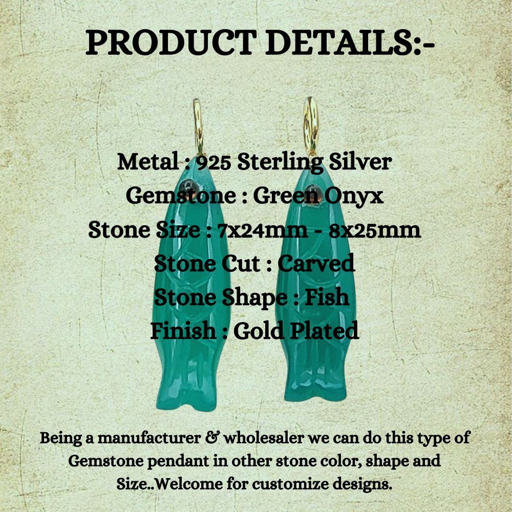 Green onyx gemstone fish charm handmade nautical jewelry