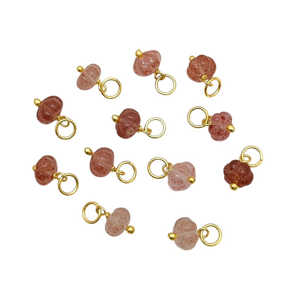 Hand-Carved Pink Strawberry Quartz Pumpkin Pendant Natural Gemstone Bead for Fall Jewelry- Selling Per Piece