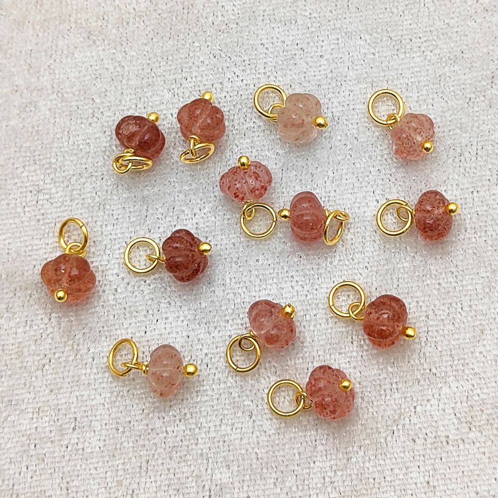 Hand-Carved Pink Strawberry Quartz Pumpkin Pendant Natural Gemstone Bead for Fall Jewelry- Selling Per Piece