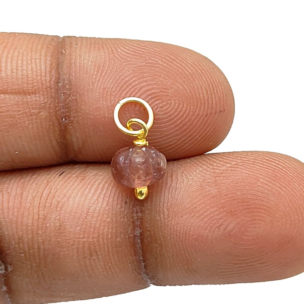 Hand-Carved Pink Strawberry Quartz Pumpkin Pendant Natural Gemstone Bead for Fall Jewelry- Selling Per Piece