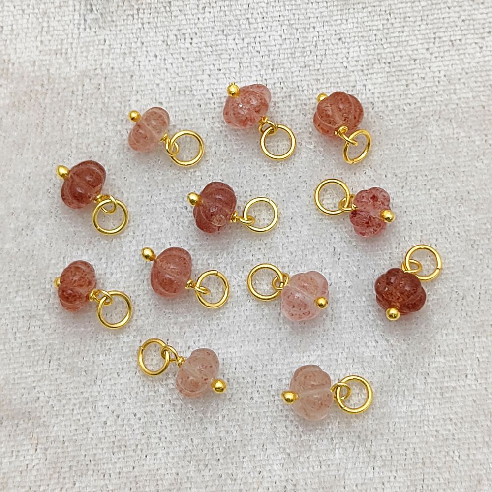 Hand-Carved Pink Strawberry Quartz Pumpkin Pendant Natural Gemstone Bead for Fall Jewelry- Selling Per Piece