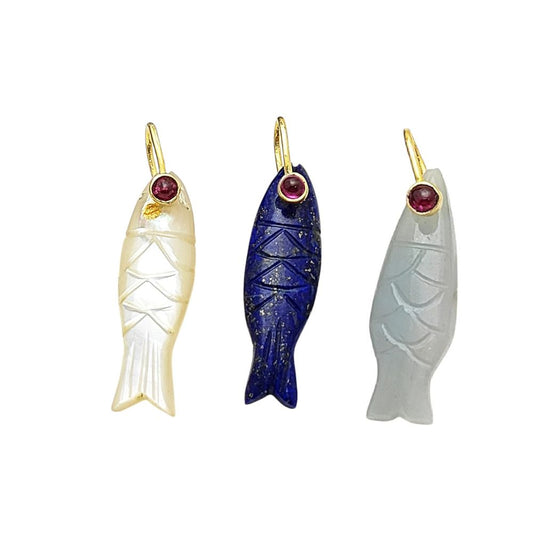 Hand Carved Gemstone Fish Pendant Lucky Eye Fish Amulet Charm for Jewelry – Selling Per Piece