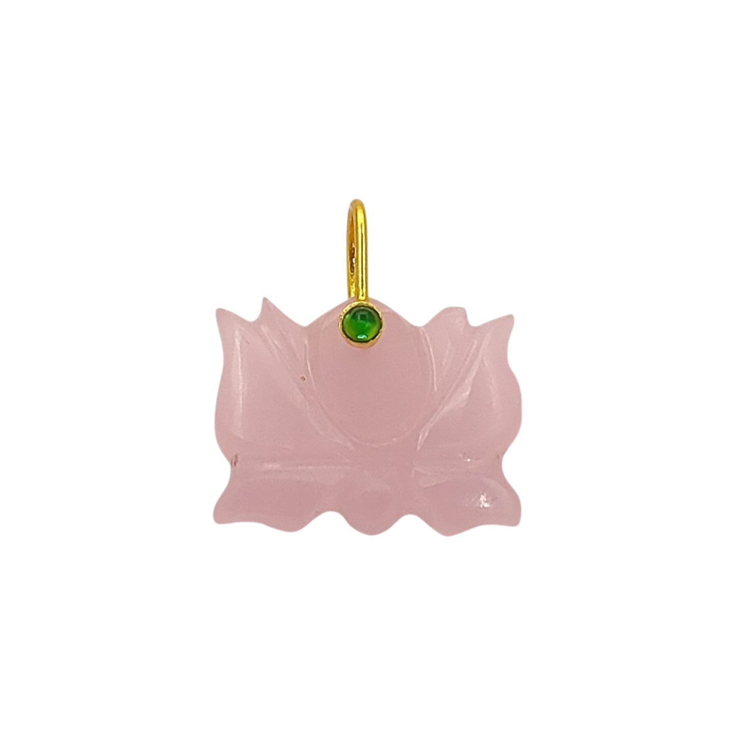 Hand Carved Pink Chalcedony Lotus Pendant Mahalaxmi Goddess Lotus Symbol Gemstone Charm with 925 Sterling Silver Bail- Selling Per Piece