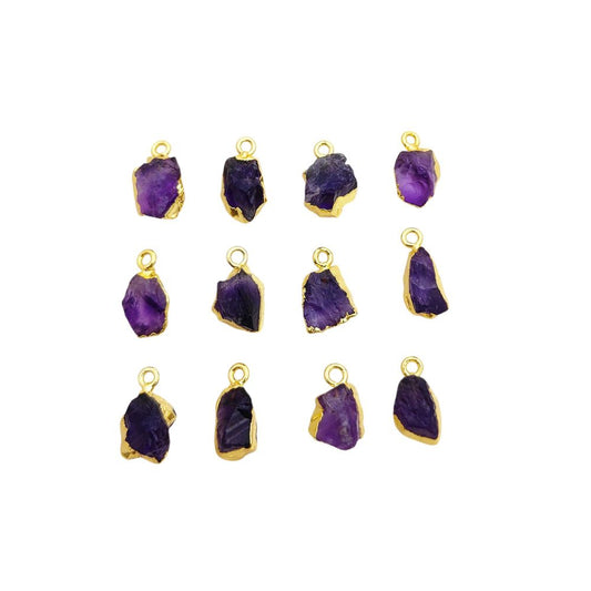 Handcrafted Amethyst Pendant Natural Raw Stone with Gold Edge for Energy & Spiritual Jewelry- Selling Per Piece