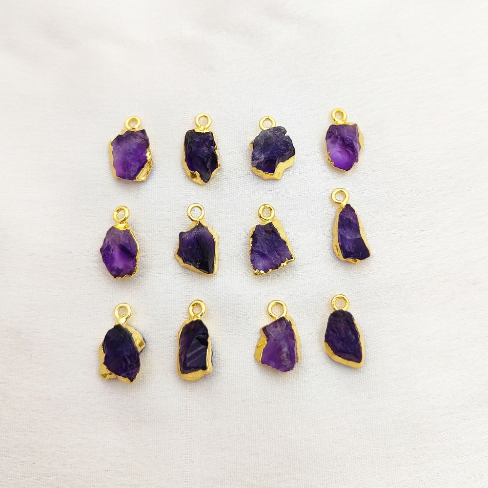Handcrafted Amethyst Pendant Natural Raw Stone with Gold Edge for Energy & Spiritual Jewelry- Selling Per Piece